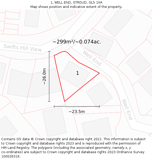 1, WELL END, STROUD, GL5 1XA: Plot and title map