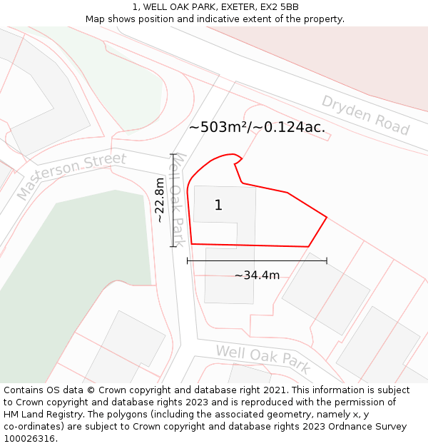 1, WELL OAK PARK, EXETER, EX2 5BB: Plot and title map