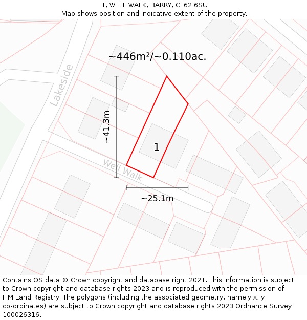 1, WELL WALK, BARRY, CF62 6SU: Plot and title map