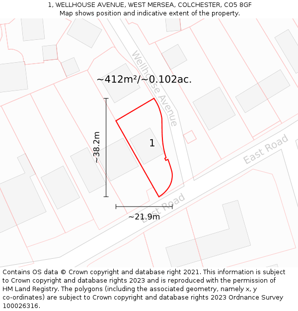 1, WELLHOUSE AVENUE, WEST MERSEA, COLCHESTER, CO5 8GF: Plot and title map