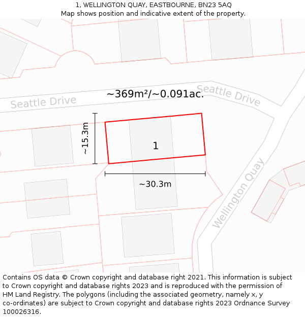 1, WELLINGTON QUAY, EASTBOURNE, BN23 5AQ: Plot and title map