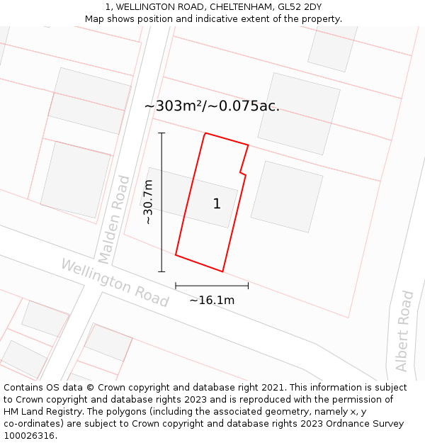 1, WELLINGTON ROAD, CHELTENHAM, GL52 2DY: Plot and title map