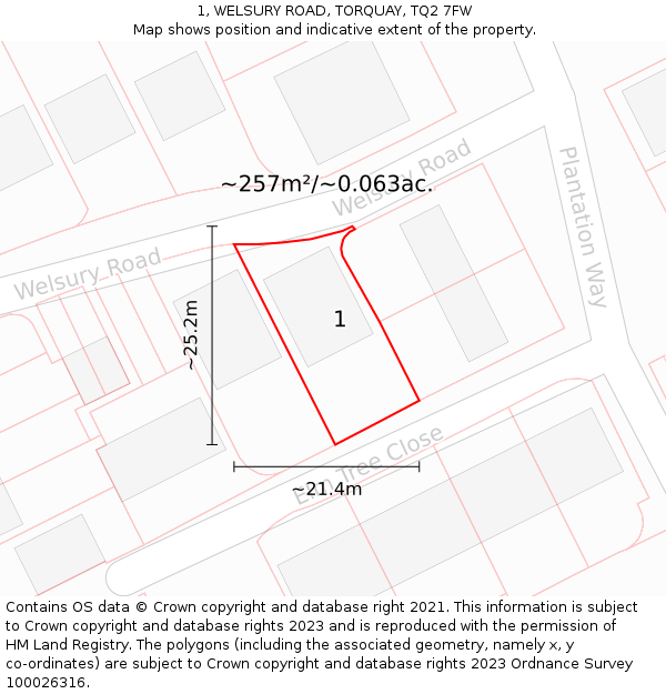 1, WELSURY ROAD, TORQUAY, TQ2 7FW: Plot and title map