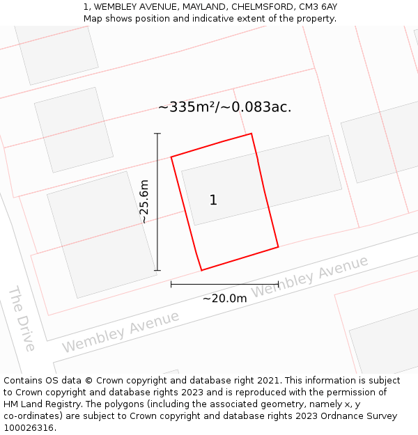 1, WEMBLEY AVENUE, MAYLAND, CHELMSFORD, CM3 6AY: Plot and title map