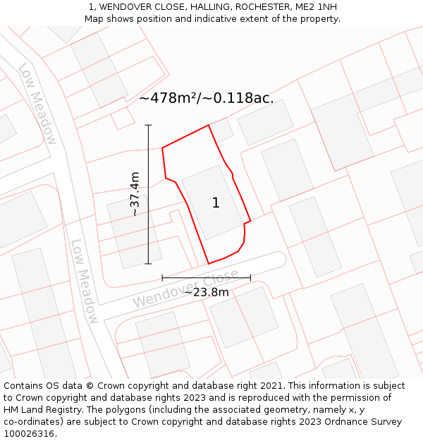 1, WENDOVER CLOSE, HALLING, ROCHESTER, ME2 1NH: Plot and title map