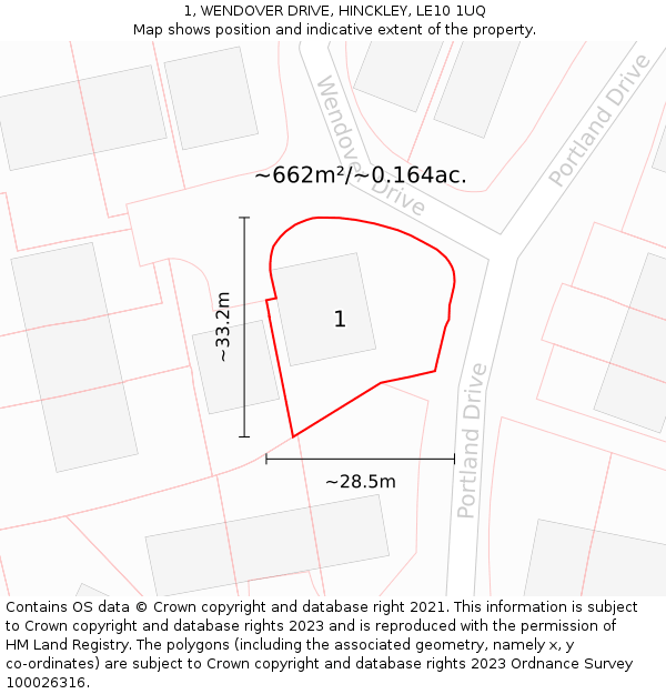 1, WENDOVER DRIVE, HINCKLEY, LE10 1UQ: Plot and title map