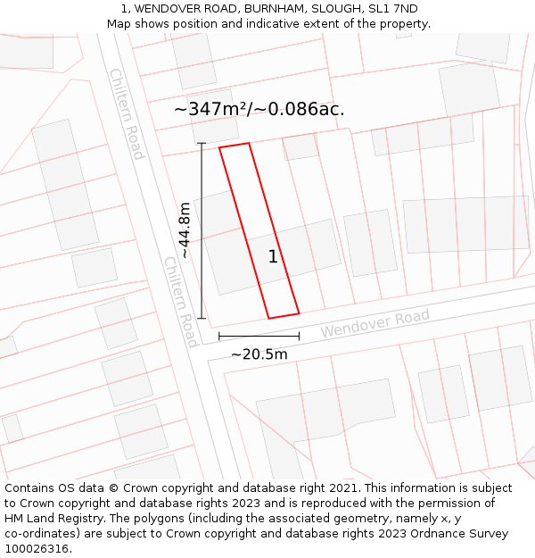 1, WENDOVER ROAD, BURNHAM, SLOUGH, SL1 7ND: Plot and title map