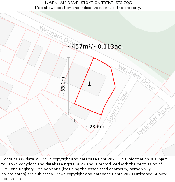 1, WENHAM DRIVE, STOKE-ON-TRENT, ST3 7QG: Plot and title map