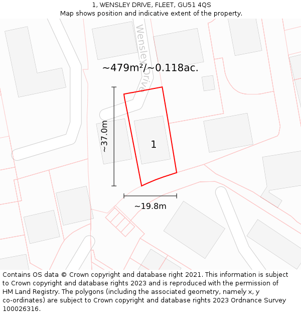 1, WENSLEY DRIVE, FLEET, GU51 4QS: Plot and title map