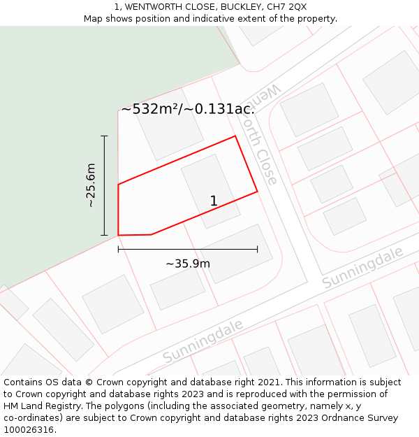 1, WENTWORTH CLOSE, BUCKLEY, CH7 2QX: Plot and title map