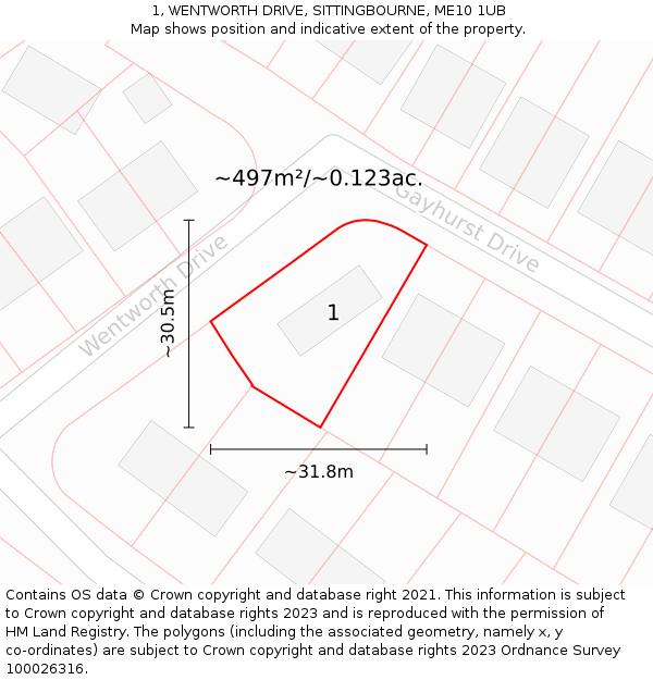 1, WENTWORTH DRIVE, SITTINGBOURNE, ME10 1UB: Plot and title map