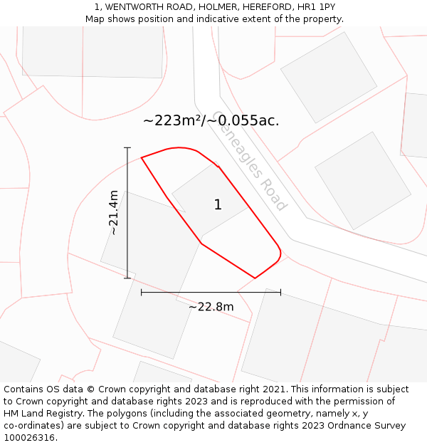 1, WENTWORTH ROAD, HOLMER, HEREFORD, HR1 1PY: Plot and title map