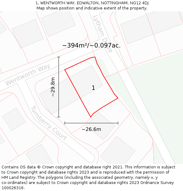 1, WENTWORTH WAY, EDWALTON, NOTTINGHAM, NG12 4DJ: Plot and title map