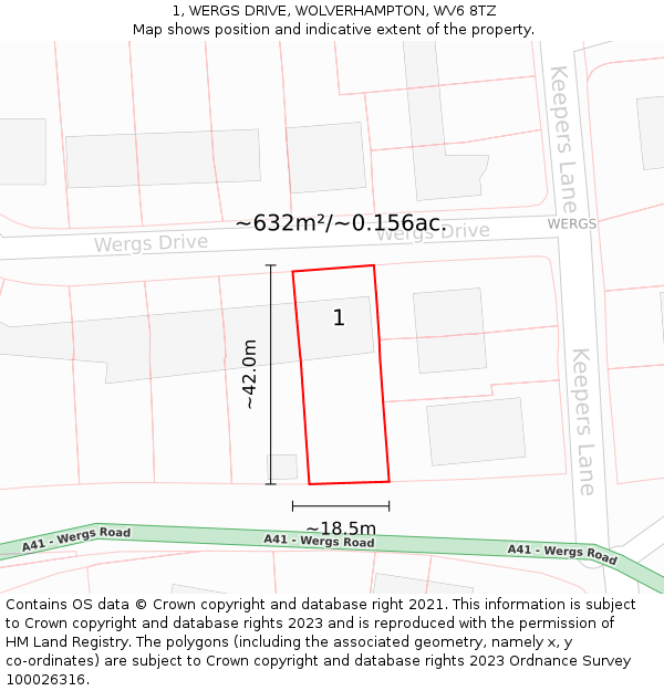 1, WERGS DRIVE, WOLVERHAMPTON, WV6 8TZ: Plot and title map