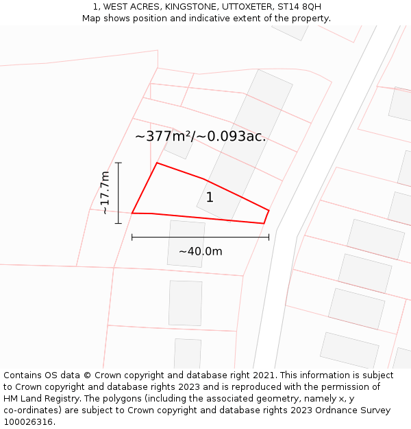 1, WEST ACRES, KINGSTONE, UTTOXETER, ST14 8QH: Plot and title map