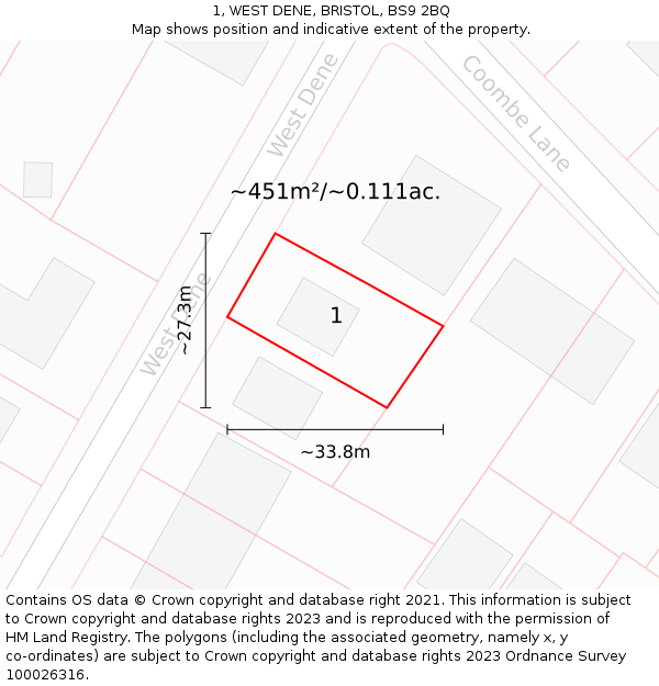 1, WEST DENE, BRISTOL, BS9 2BQ: Plot and title map