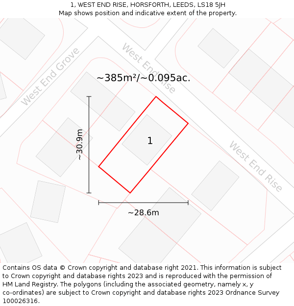 1, WEST END RISE, HORSFORTH, LEEDS, LS18 5JH: Plot and title map