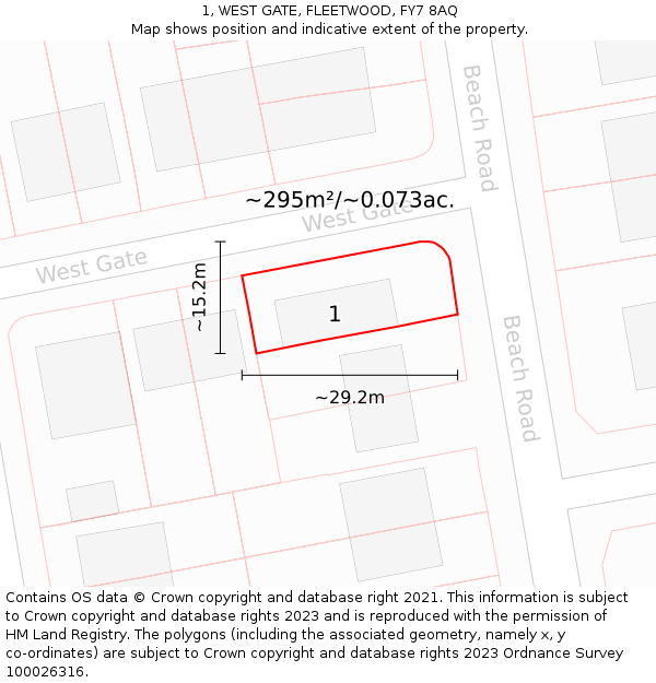 1, WEST GATE, FLEETWOOD, FY7 8AQ: Plot and title map