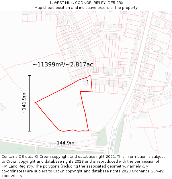 1, WEST HILL, CODNOR, RIPLEY, DE5 9RX: Plot and title map