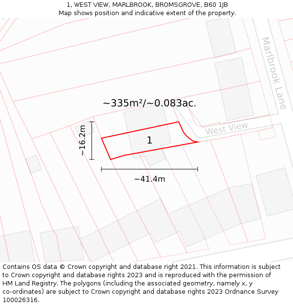 1, WEST VIEW, MARLBROOK, BROMSGROVE, B60 1JB: Plot and title map