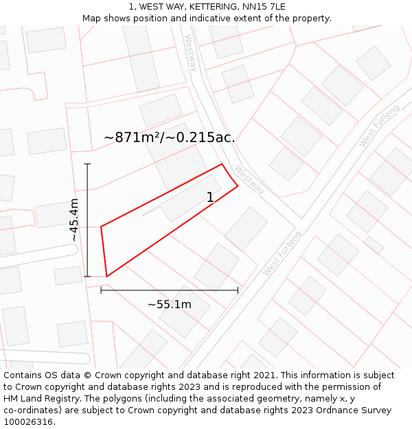 1, WEST WAY, KETTERING, NN15 7LE: Plot and title map