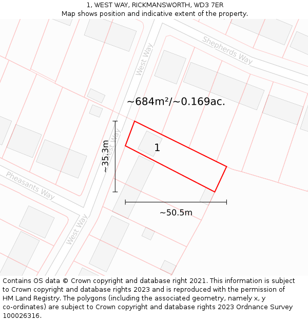 1, WEST WAY, RICKMANSWORTH, WD3 7ER: Plot and title map