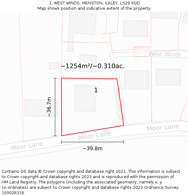 1, WEST WINDS, MENSTON, ILKLEY, LS29 6QD: Plot and title map