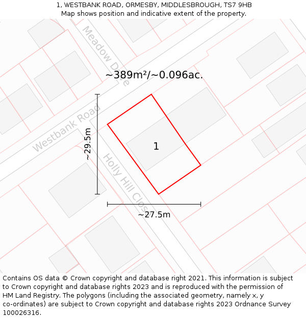 1, WESTBANK ROAD, ORMESBY, MIDDLESBROUGH, TS7 9HB: Plot and title map