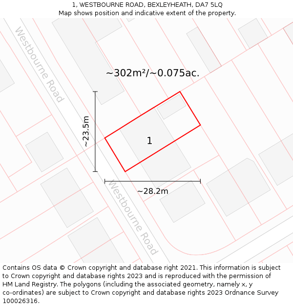 1, WESTBOURNE ROAD, BEXLEYHEATH, DA7 5LQ: Plot and title map