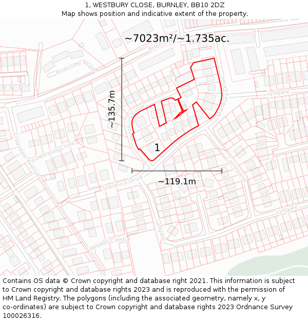 1, WESTBURY CLOSE, BURNLEY, BB10 2DZ: Plot and title map