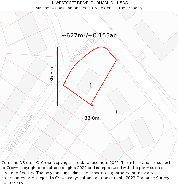 1, WESTCOTT DRIVE, DURHAM, DH1 5AG: Plot and title map