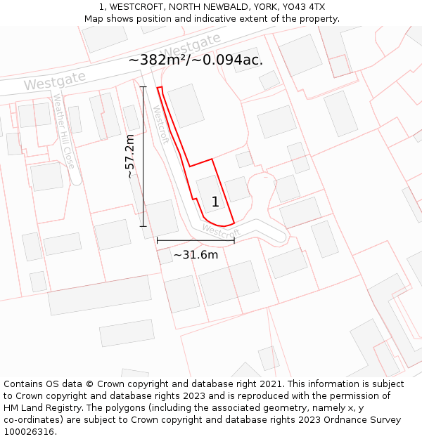 1, WESTCROFT, NORTH NEWBALD, YORK, YO43 4TX: Plot and title map