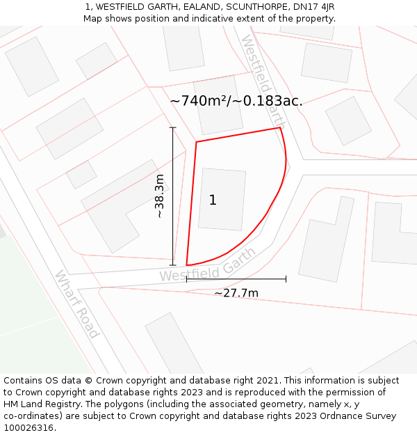 1, WESTFIELD GARTH, EALAND, SCUNTHORPE, DN17 4JR: Plot and title map