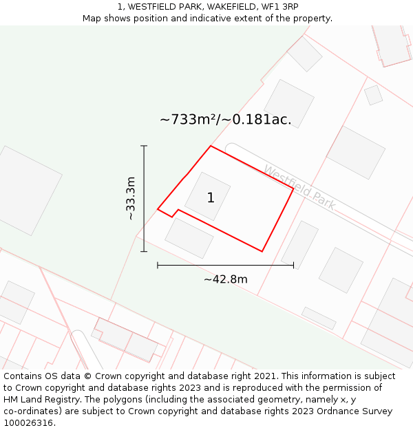 1, WESTFIELD PARK, WAKEFIELD, WF1 3RP: Plot and title map