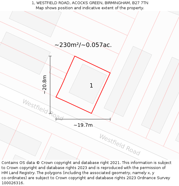 1, WESTFIELD ROAD, ACOCKS GREEN, BIRMINGHAM, B27 7TN: Plot and title map