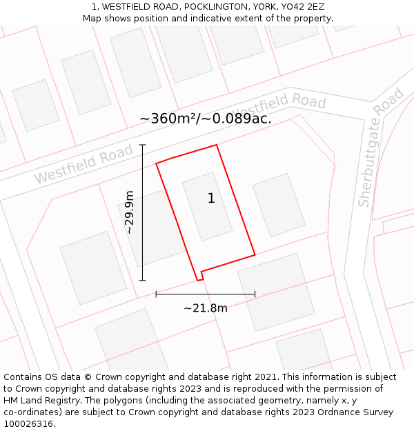 1, WESTFIELD ROAD, POCKLINGTON, YORK, YO42 2EZ: Plot and title map