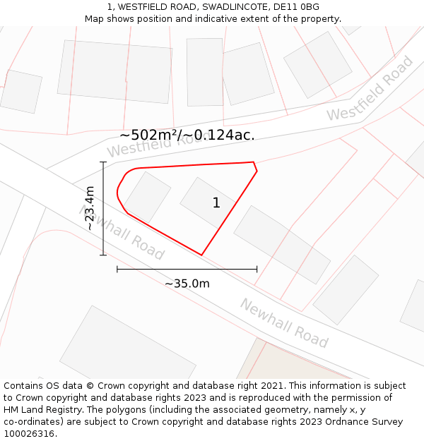 1, WESTFIELD ROAD, SWADLINCOTE, DE11 0BG: Plot and title map