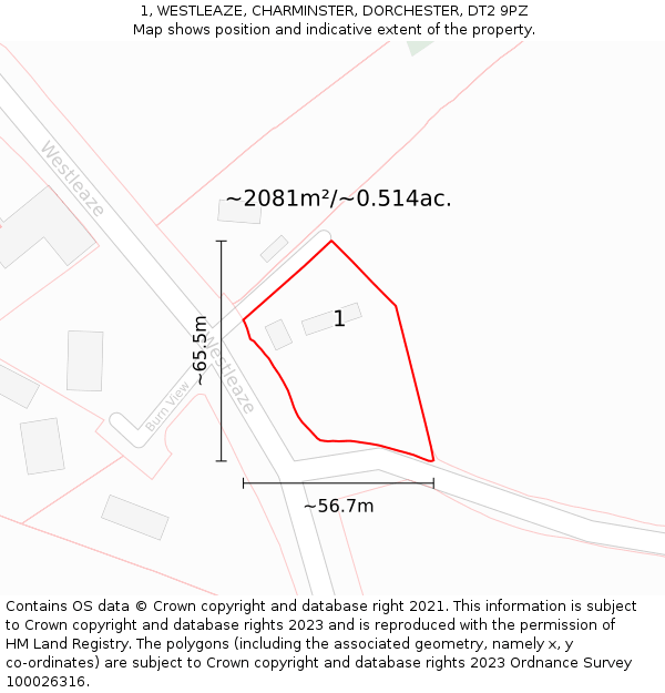 1, WESTLEAZE, CHARMINSTER, DORCHESTER, DT2 9PZ: Plot and title map