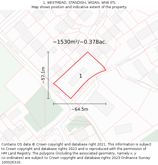 1, WESTMEAD, STANDISH, WIGAN, WN6 0TL: Plot and title map