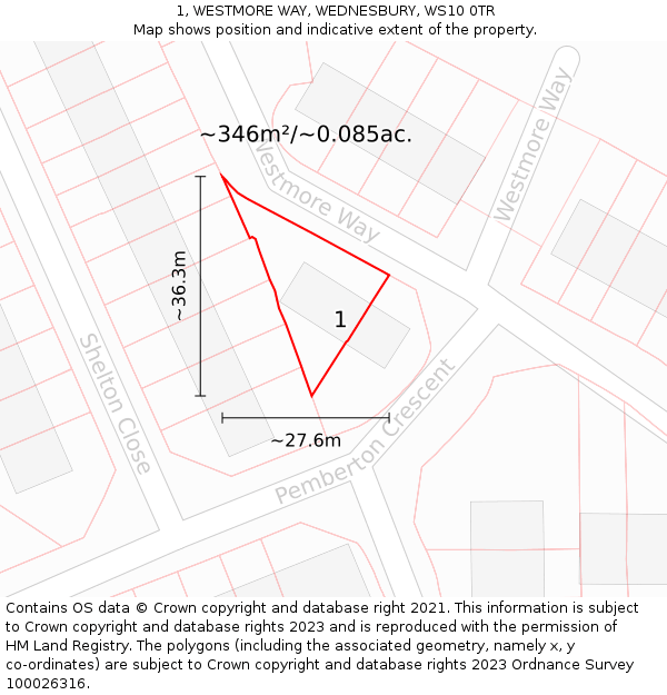 1, WESTMORE WAY, WEDNESBURY, WS10 0TR: Plot and title map