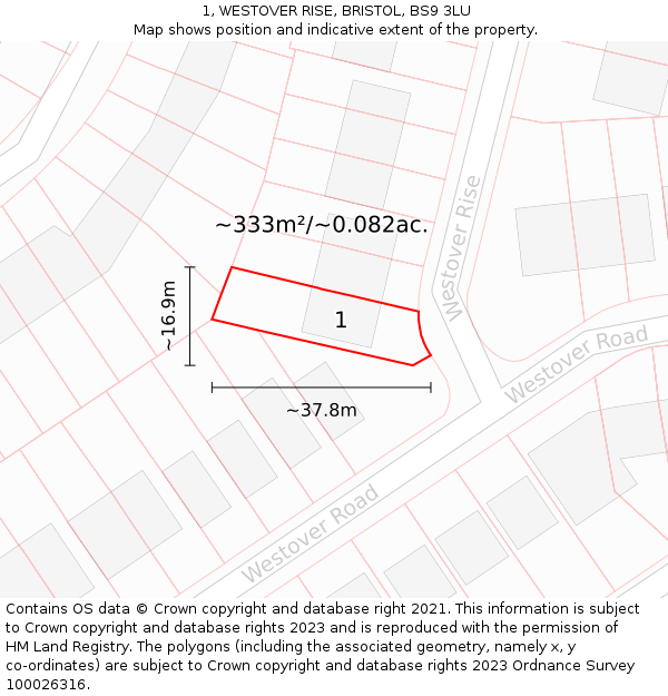 1, WESTOVER RISE, BRISTOL, BS9 3LU: Plot and title map