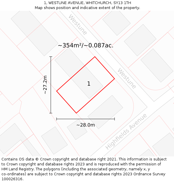 1, WESTUNE AVENUE, WHITCHURCH, SY13 1TH: Plot and title map
