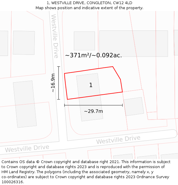 1, WESTVILLE DRIVE, CONGLETON, CW12 4LD: Plot and title map