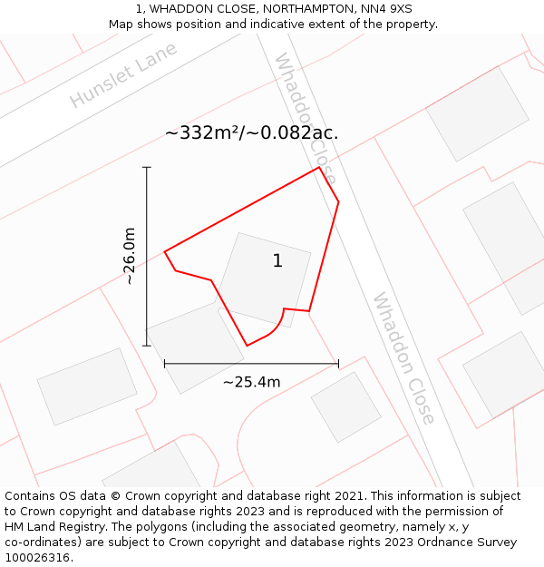 1, WHADDON CLOSE, NORTHAMPTON, NN4 9XS: Plot and title map