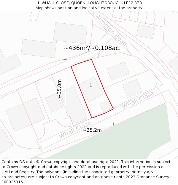 1, WHALL CLOSE, QUORN, LOUGHBOROUGH, LE12 8BR: Plot and title map