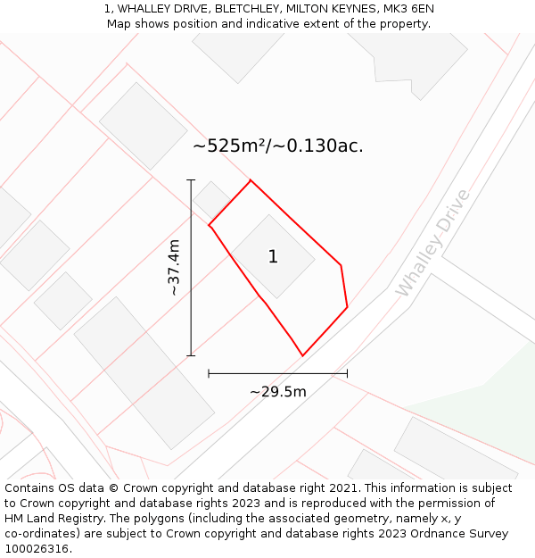 1, WHALLEY DRIVE, BLETCHLEY, MILTON KEYNES, MK3 6EN: Plot and title map