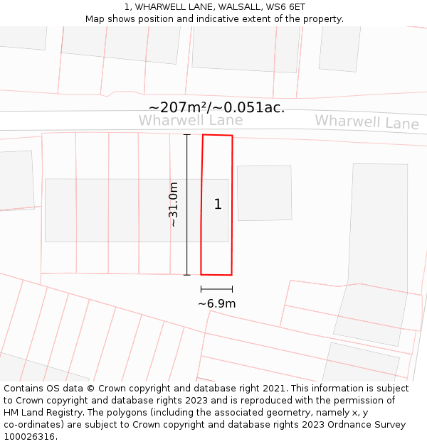 1, WHARWELL LANE, WALSALL, WS6 6ET: Plot and title map