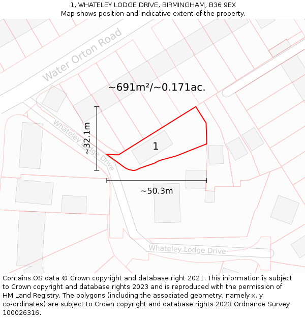 1, WHATELEY LODGE DRIVE, BIRMINGHAM, B36 9EX: Plot and title map