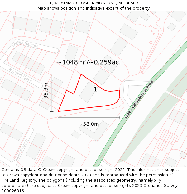 1, WHATMAN CLOSE, MAIDSTONE, ME14 5HX: Plot and title map