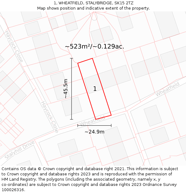 1, WHEATFIELD, STALYBRIDGE, SK15 2TZ: Plot and title map